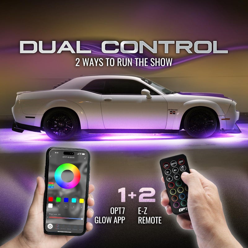 OPT7 Aura Flexible Underglow Car Lights with APP & Remote Control, Exterior Neon Accent Underbody Lighting Kit, 4 PCS RGB LED Light Strips for Cars Trucks RV, Waterproof, Multi Colors Music Mode, 12V - Image 2